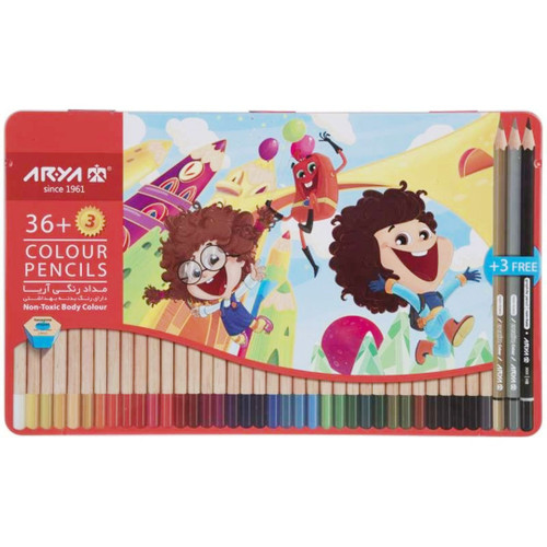 مداد رنگی 36 رنگ فلزی تخت آریا Arya