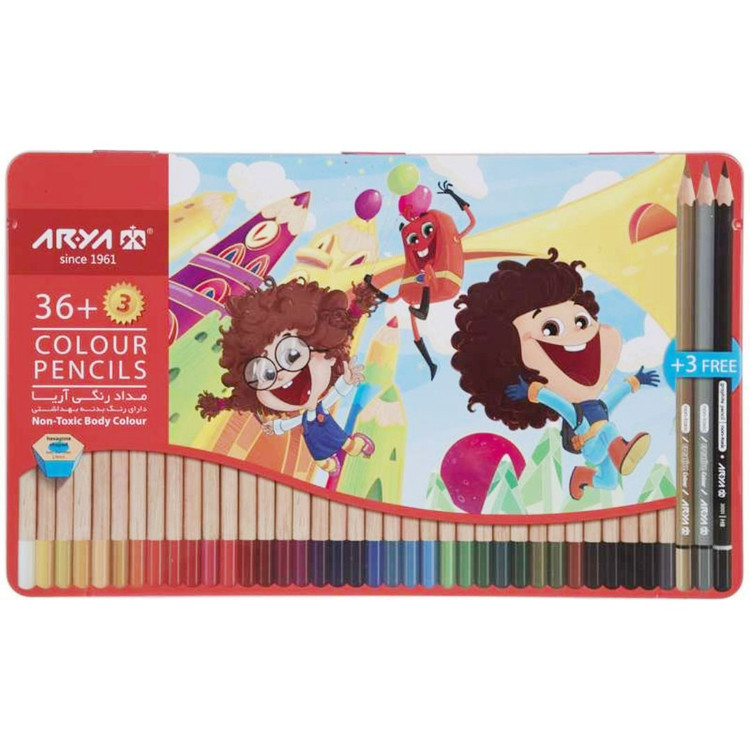 مداد رنگی 36 رنگ فلزی تخت آریا Arya