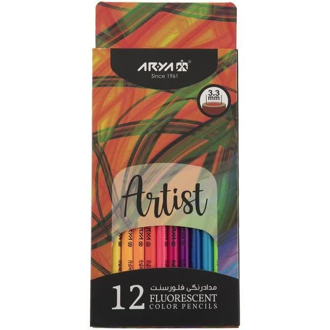 مداد رنگی 12 رنگ فلئورسنت آریا Arya