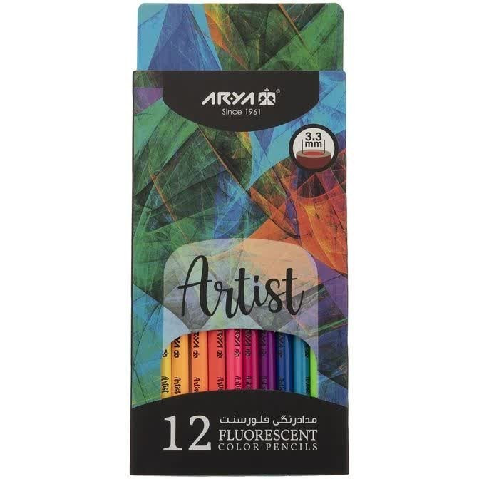 مداد رنگی 12 رنگ فلئورسنت آریا Arya