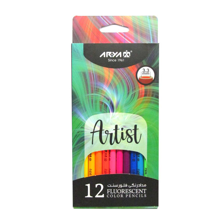 مداد رنگی 12 رنگ فلئورسنت آریا Arya