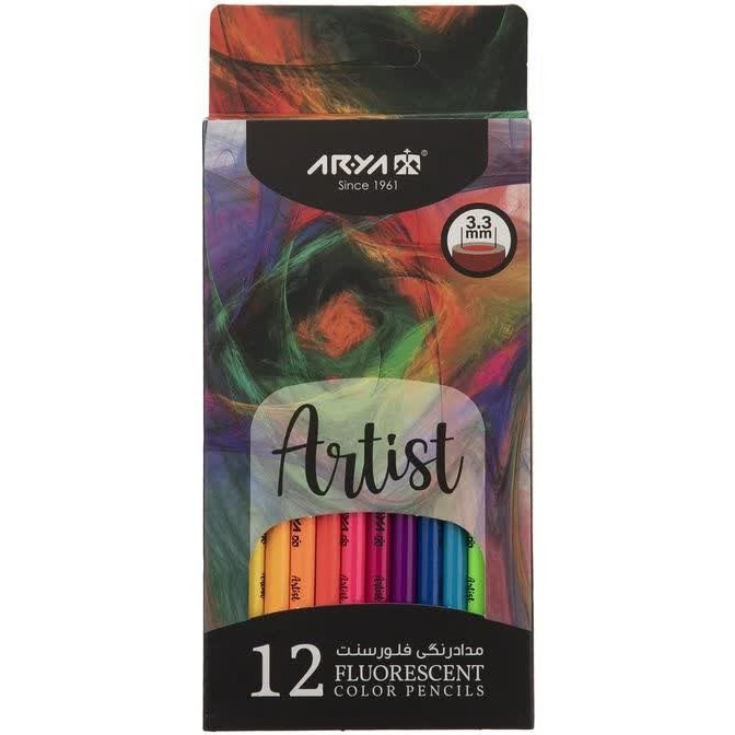 مداد رنگی 12 رنگ فلئورسنت آریا Arya
