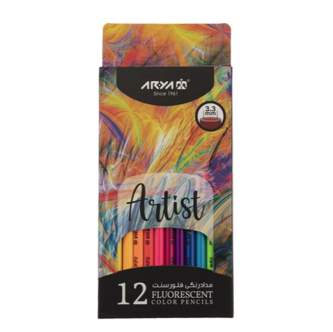 مداد رنگی 12 رنگ فلئورسنت آریا Arya