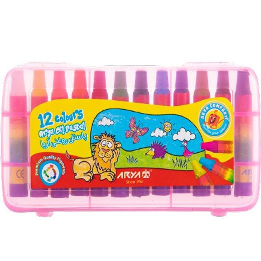 پاستل روغنی (مداد شمعی) 12 رنگ طلقی آریا Arya
